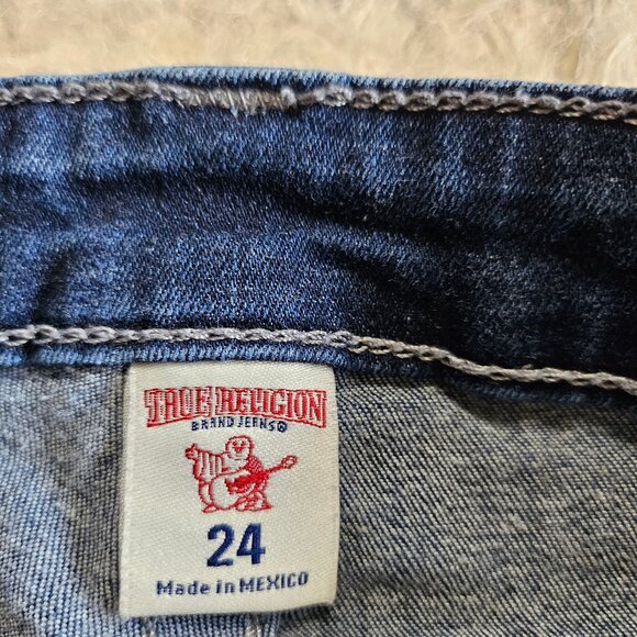 True Religion Women's Blue Supper Skinny Bejeweled Rhinestone Pocket Jeans 24 - Picture 7 of 10